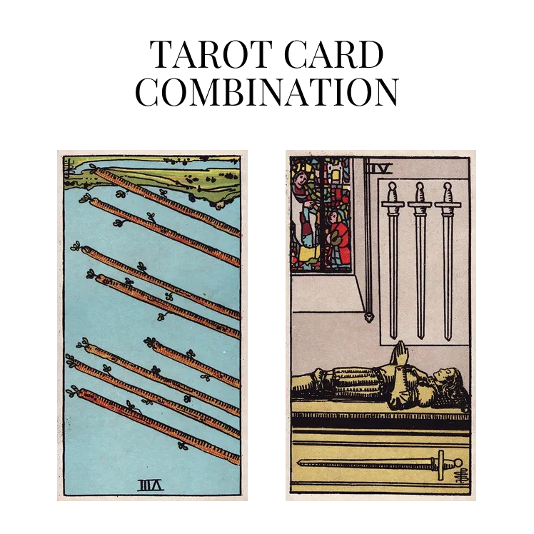 eight of wands reversed and four of swords tarot cards combination meaning