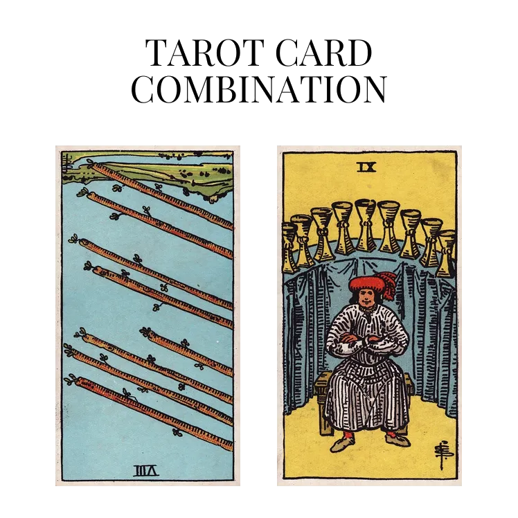 eight of wands reversed and nine of cups tarot cards combination meaning