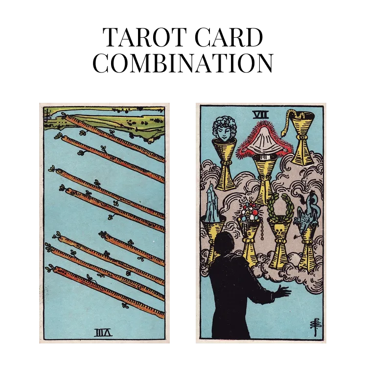 eight of wands reversed and seven of cups tarot cards combination meaning