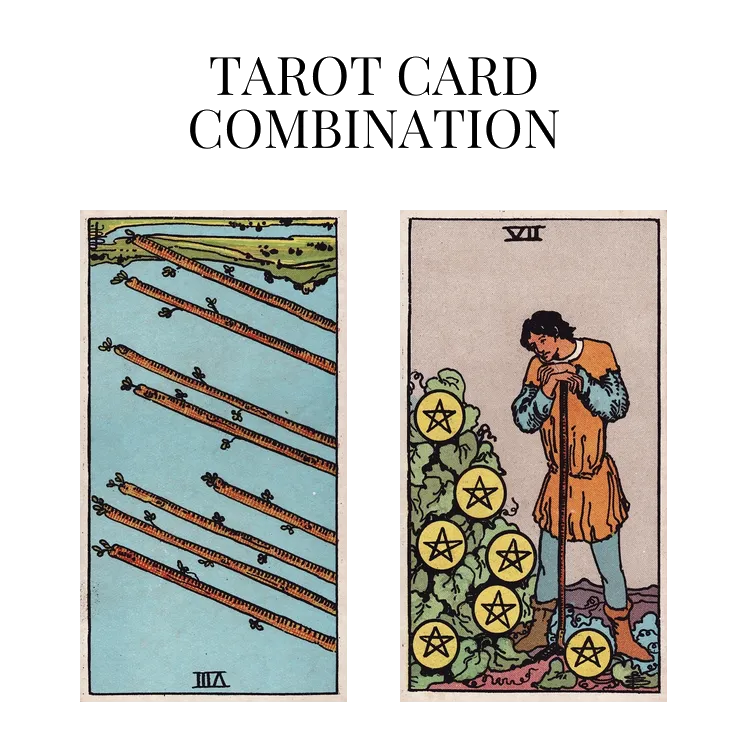 eight of wands reversed and seven of pentacles tarot cards combination meaning