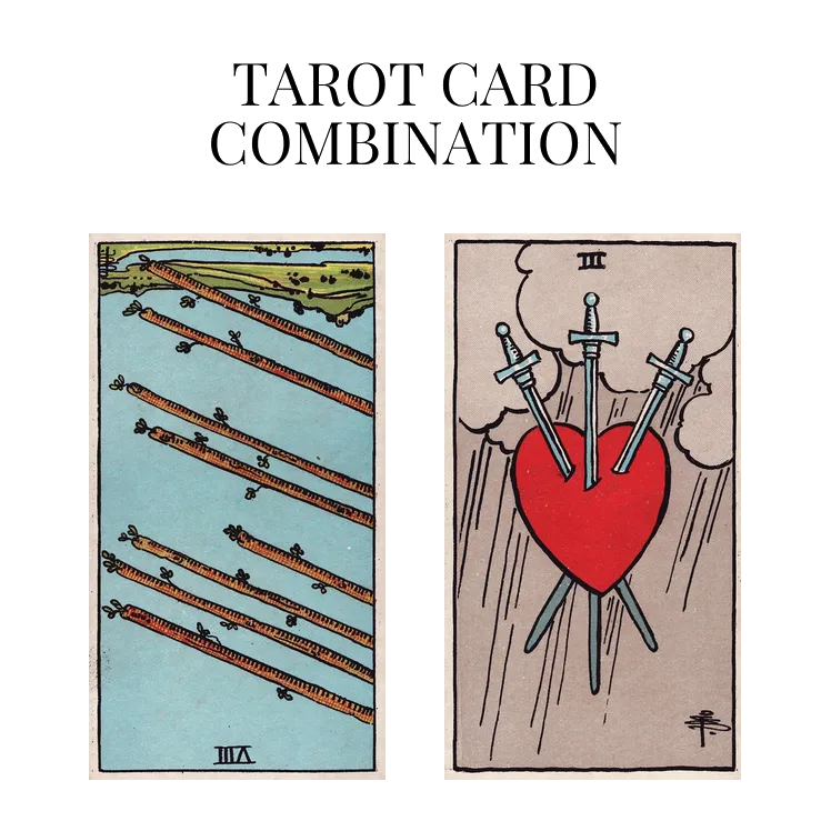 eight of wands reversed and three of swords tarot cards combination meaning
