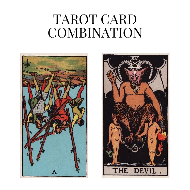 five of wands reversed and the devil tarot cards combination meaning