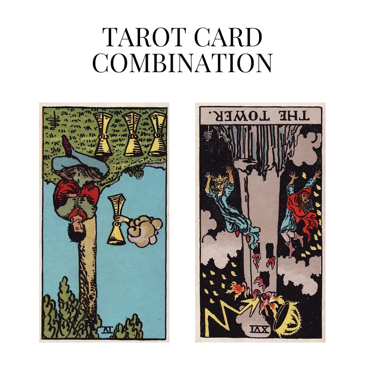four of cups reversed and the tower reversed tarot cards combination meaning