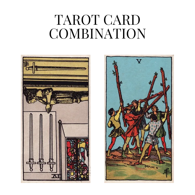 four of swords reversed and five of wands tarot cards combination meaning