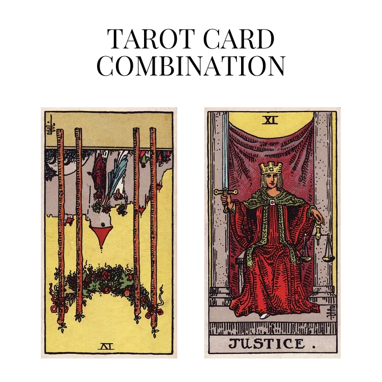 four of wands reversed and justice tarot cards combination meaning