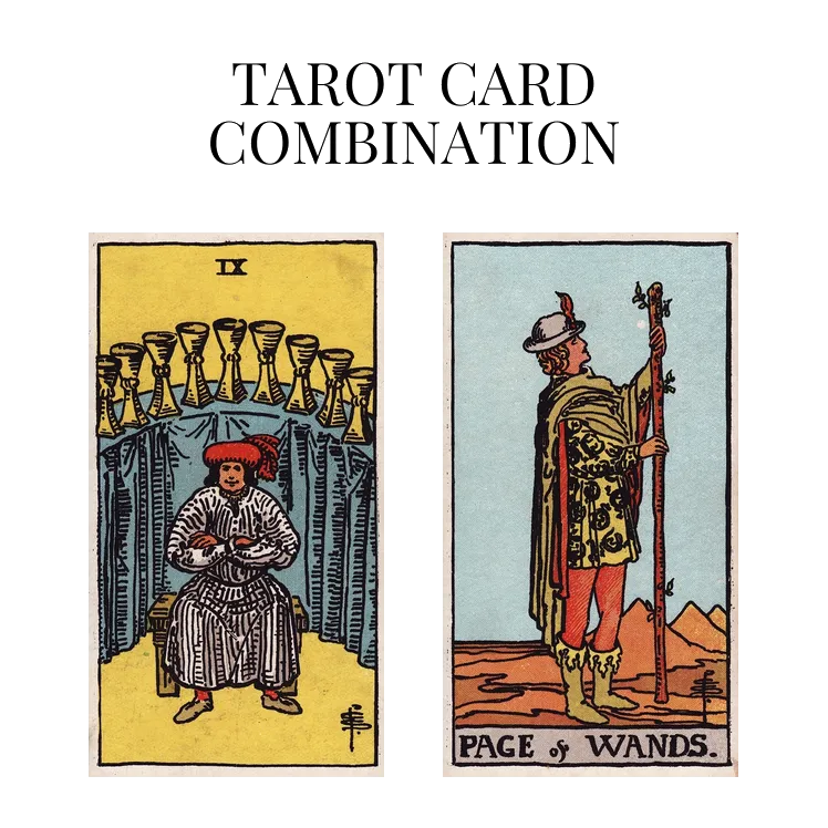 nine of cups and page of wands tarot cards combination meaning