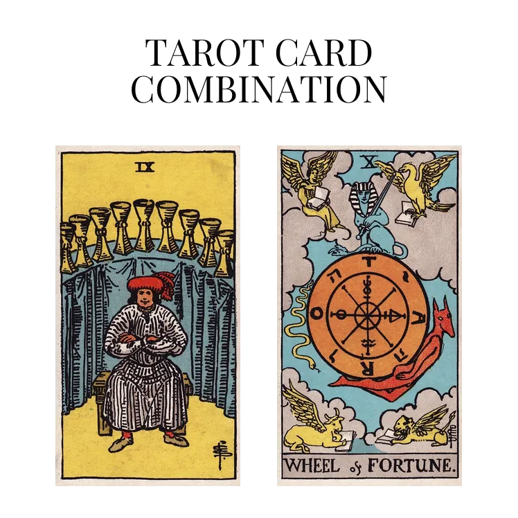 nine of cups and wheel of fortune tarot cards combination meaning