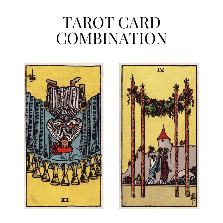 nine of cups reversed and four of wands tarot cards combination meaning