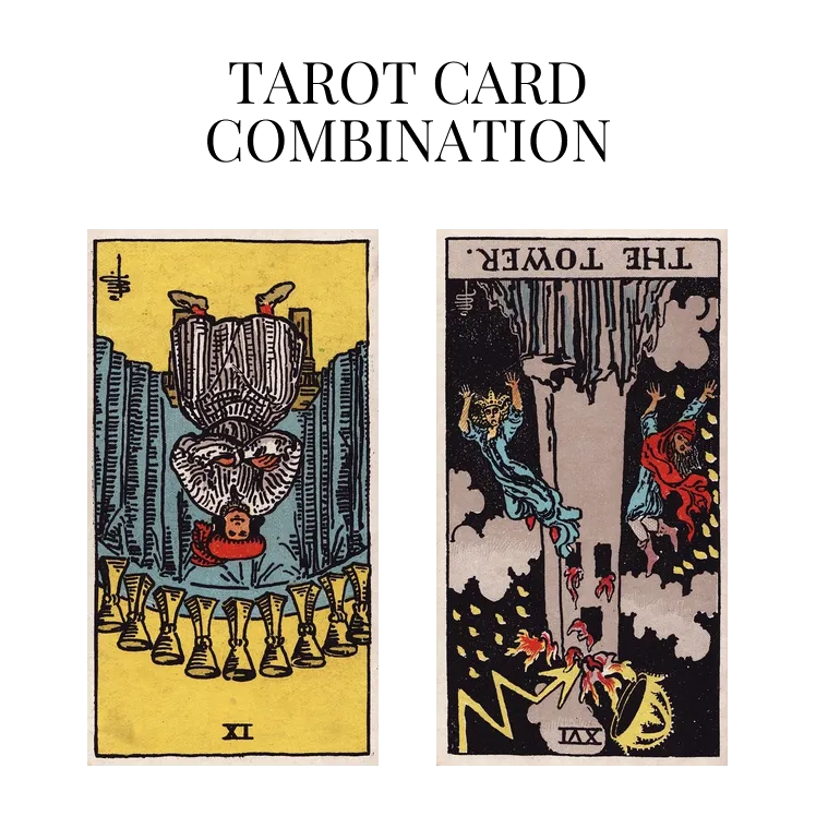 nine of cups reversed and the tower reversed tarot cards combination meaning