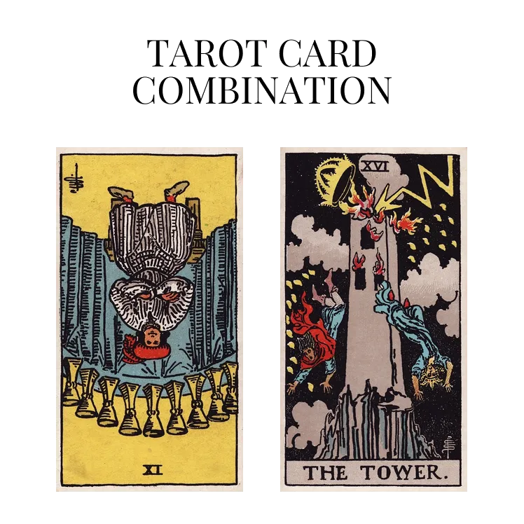 nine of cups reversed and the tower tarot cards combination meaning