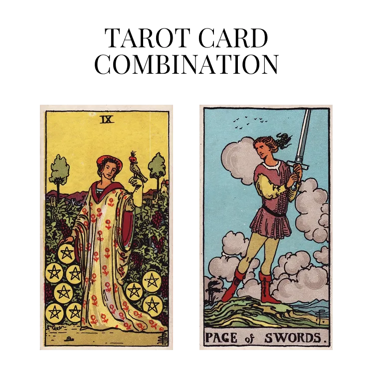 nine of pentacles and page of swords tarot cards combination meaning