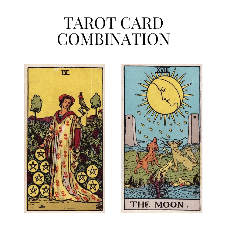 nine of pentacles and the moon tarot cards combination meaning