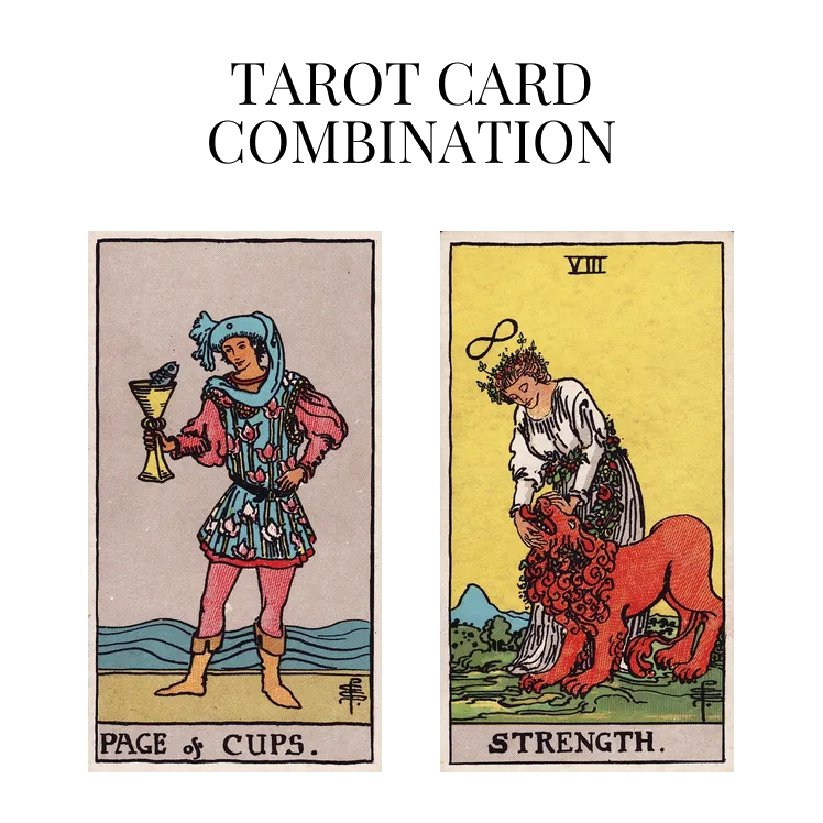 page of cups and strength tarot cards combination meaning