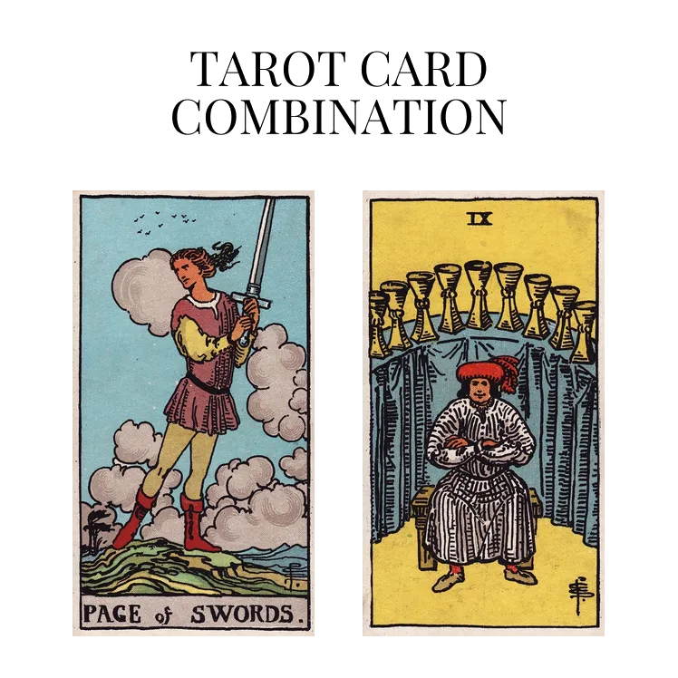 page of swords and nine of cups tarot cards combination meaning