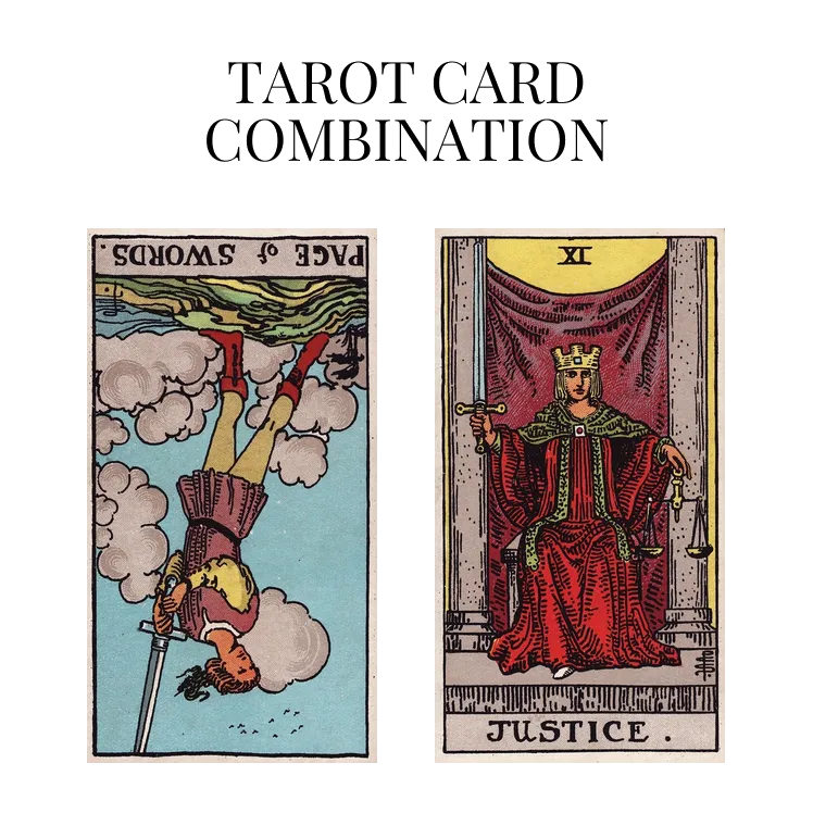 page of swords reversed and justice tarot cards combination meaning