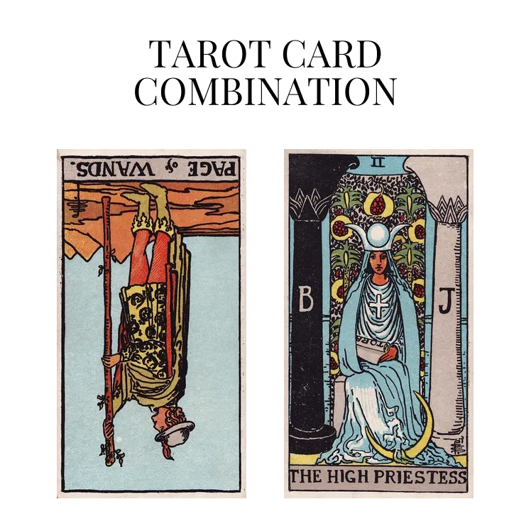 page of wands reversed and the high priestess tarot cards combination meaning