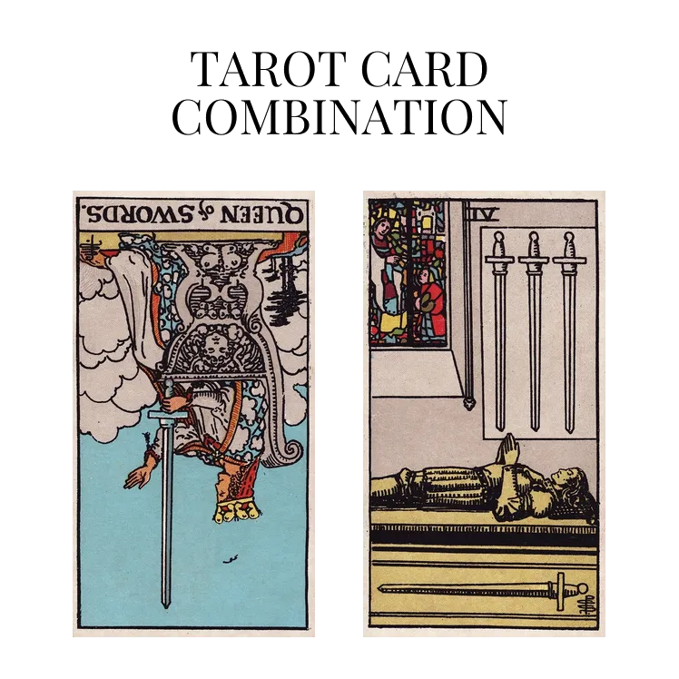 queen of swords reversed and four of swords tarot cards combination meaning
