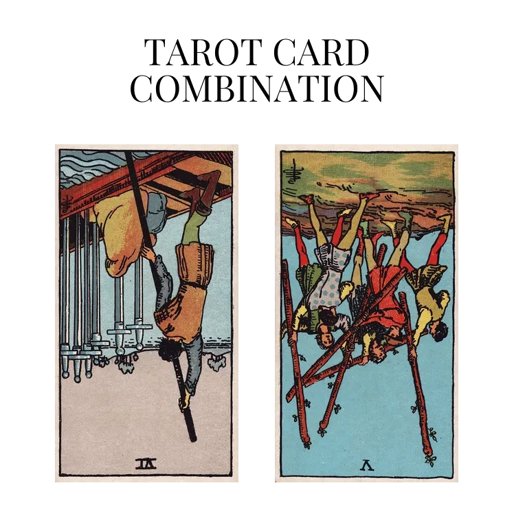 six of swords reversed and five of wands reversed tarot cards combination meaning