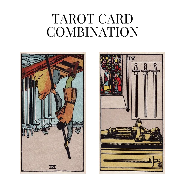 six of swords reversed and four of swords tarot cards combination meaning