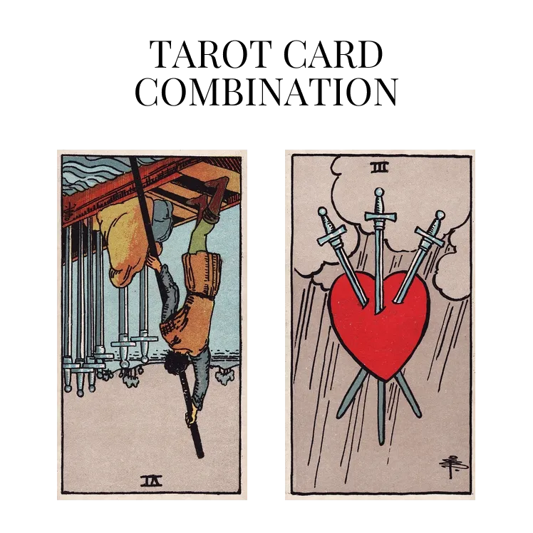 six of swords reversed and three of swords tarot cards combination meaning