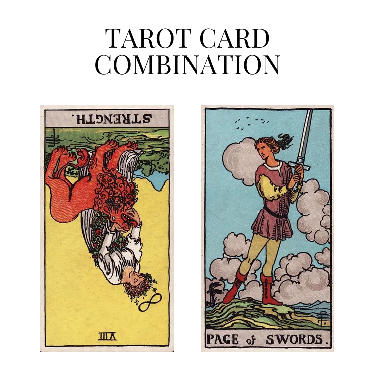 strength reversed and page of swords tarot cards combination meaning