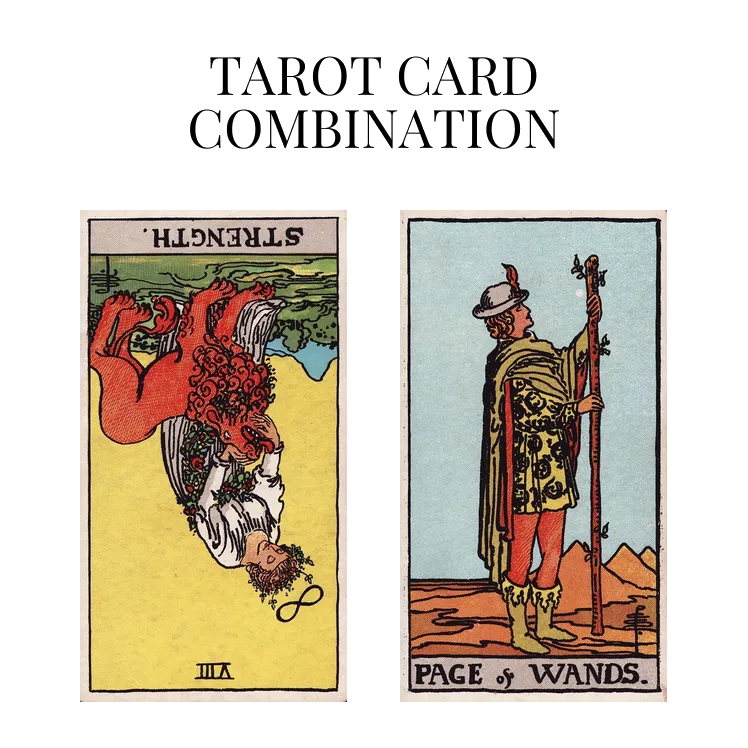 strength reversed and page of wands tarot cards combination meaning