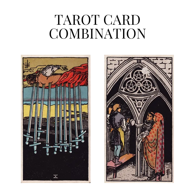 ten of swords reversed and three of pentacles tarot cards combination meaning