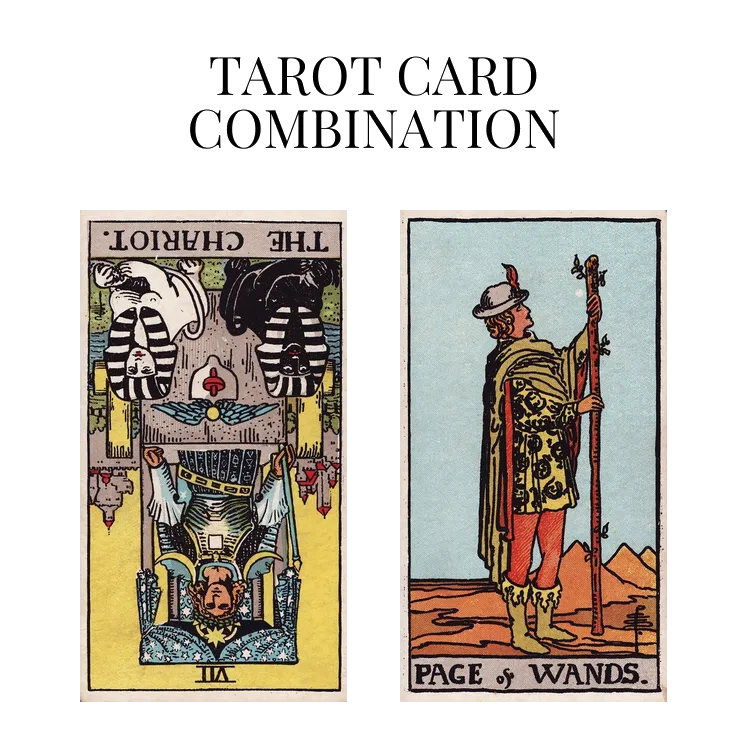 the chariot reversed and page of wands tarot cards combination meaning