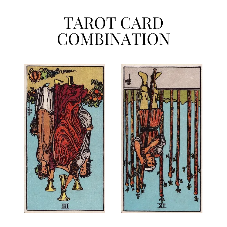 three of cups reversed and nine of wands reversed tarot cards combination meaning