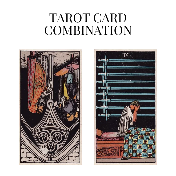 three of pentacles reversed and nine of swords tarot cards combination meaning