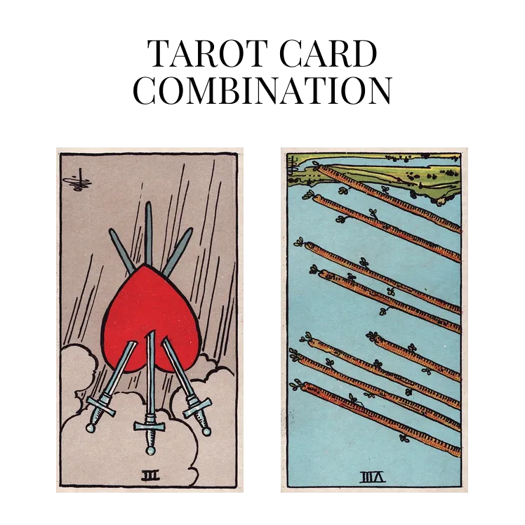 three of swords reversed and eight of wands reversed tarot cards combination meaning