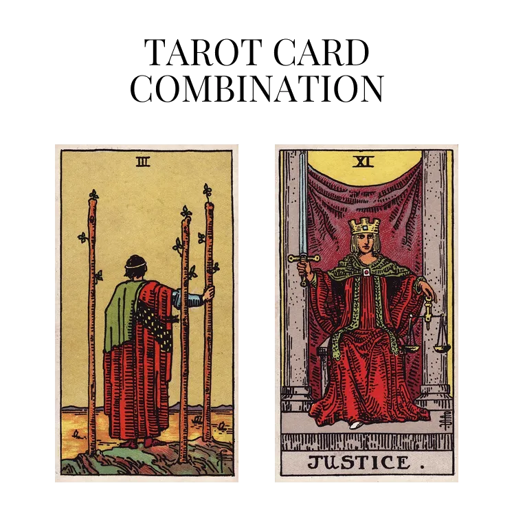 three of wands and justice tarot cards combination meaning