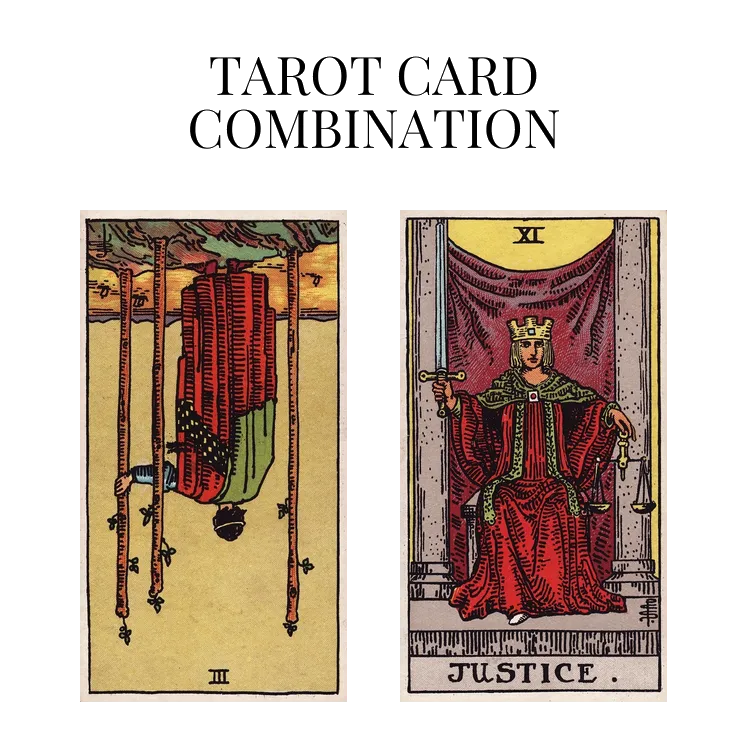 three of wands reversed and justice tarot cards combination meaning