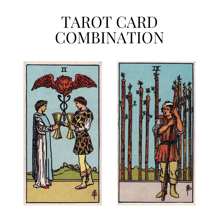 two of cups and nine of wands tarot cards combination meaning