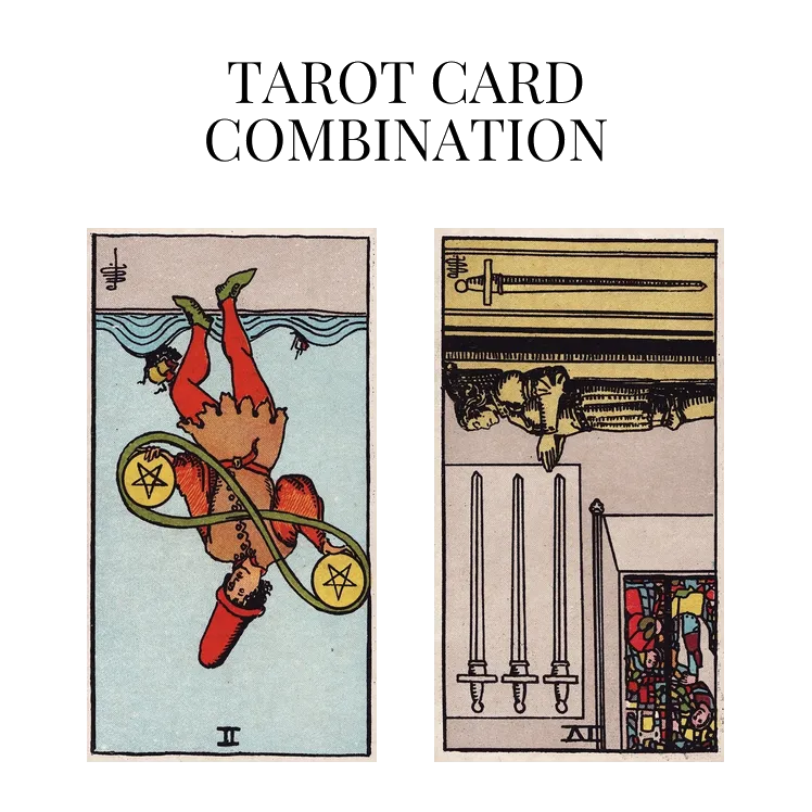 two of pentacles reversed and four of swords reversed tarot cards combination meaning