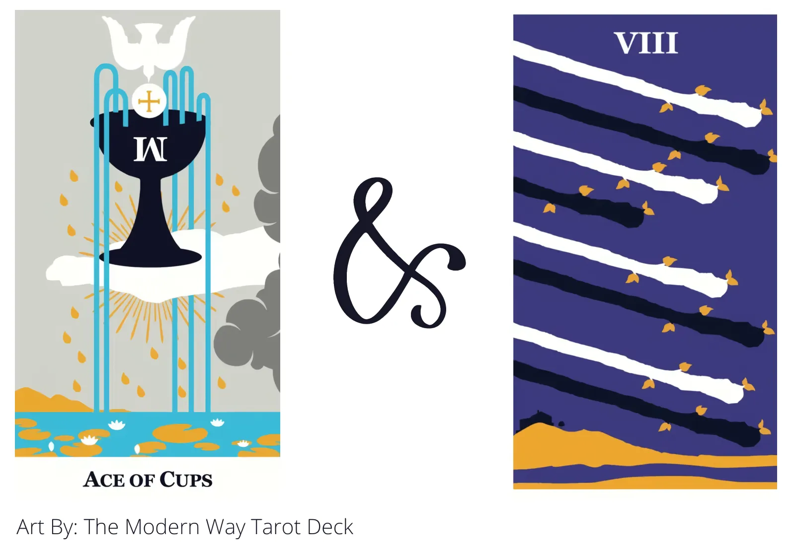 ace of cups and eight of wands tarot cards together