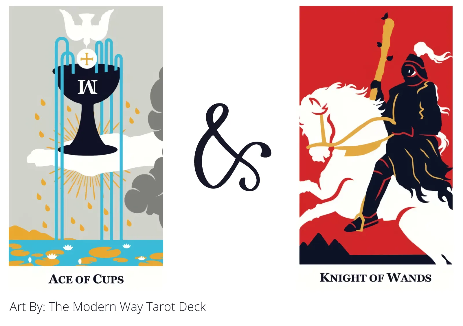 ace of cups and knight of wands tarot cards together