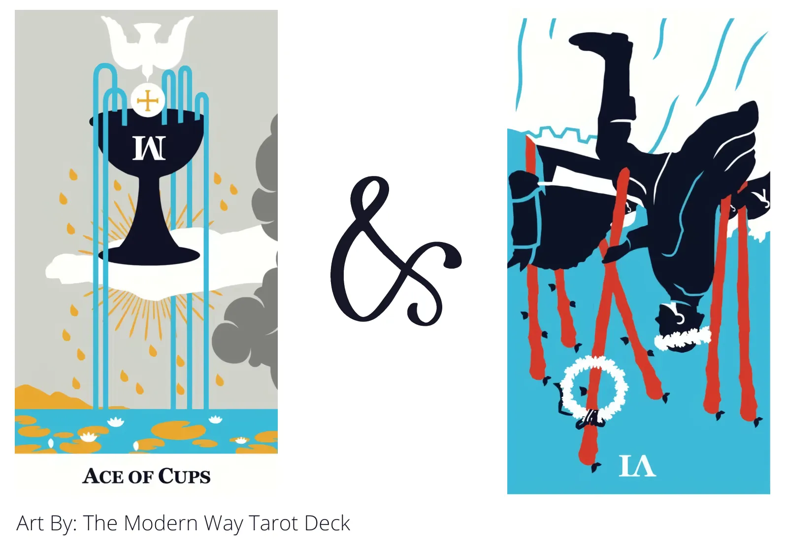 ace of cups and six of wands reversed tarot cards together