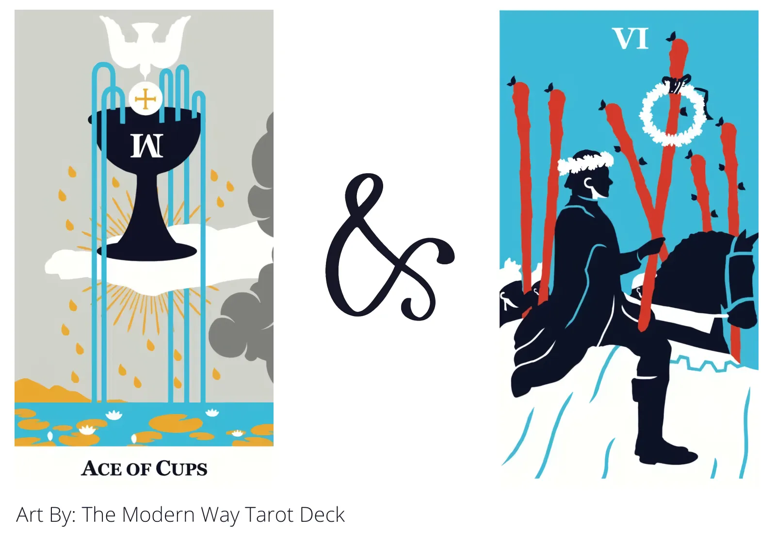 ace of cups and six of wands tarot cards together