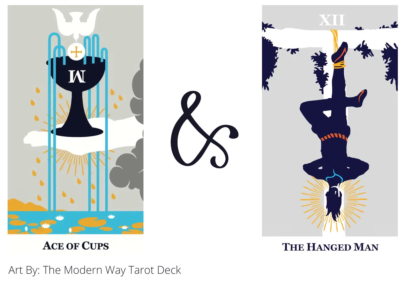ace of cups and the hanged man tarot cards together