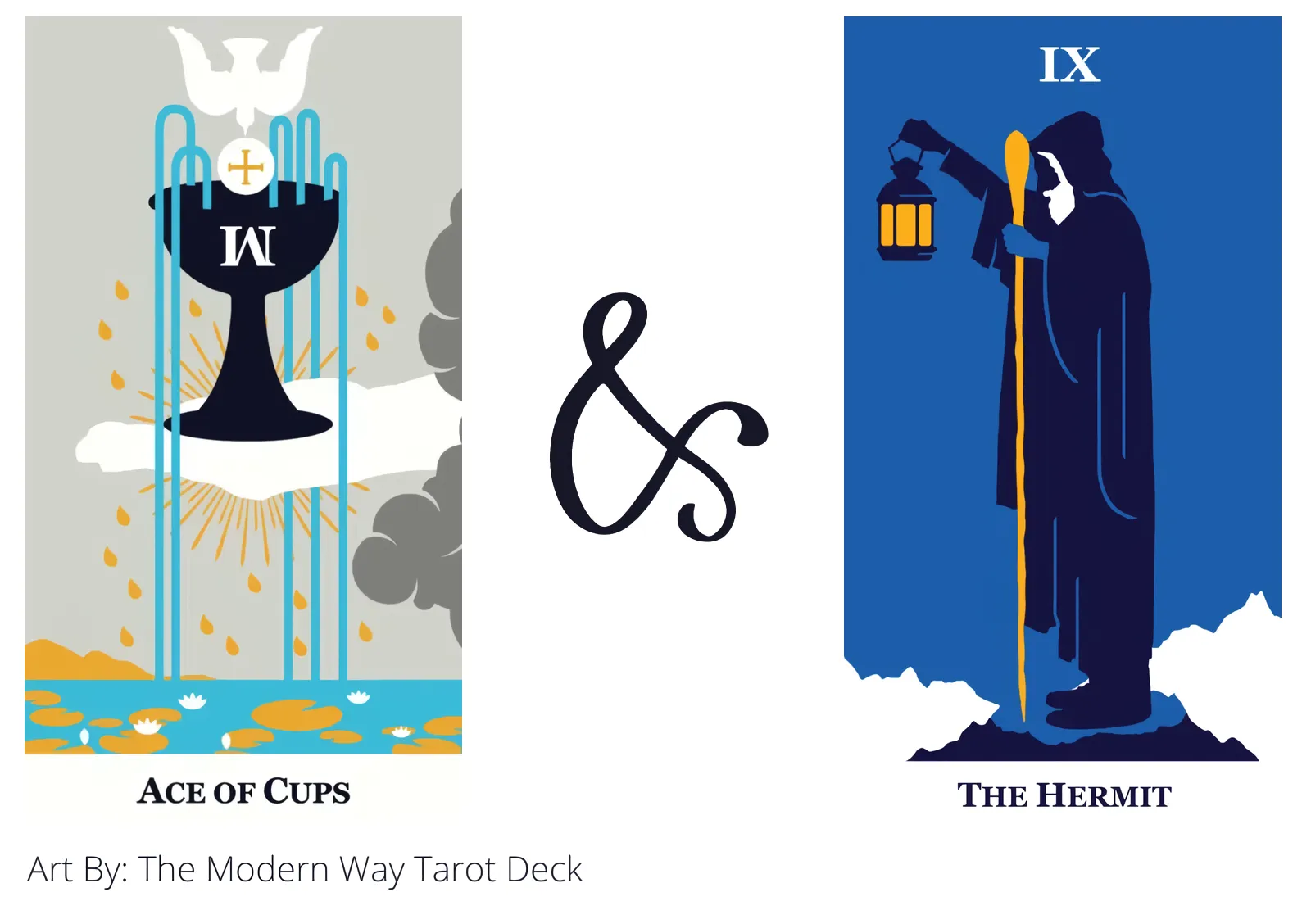 ace of cups and the hermit tarot cards together