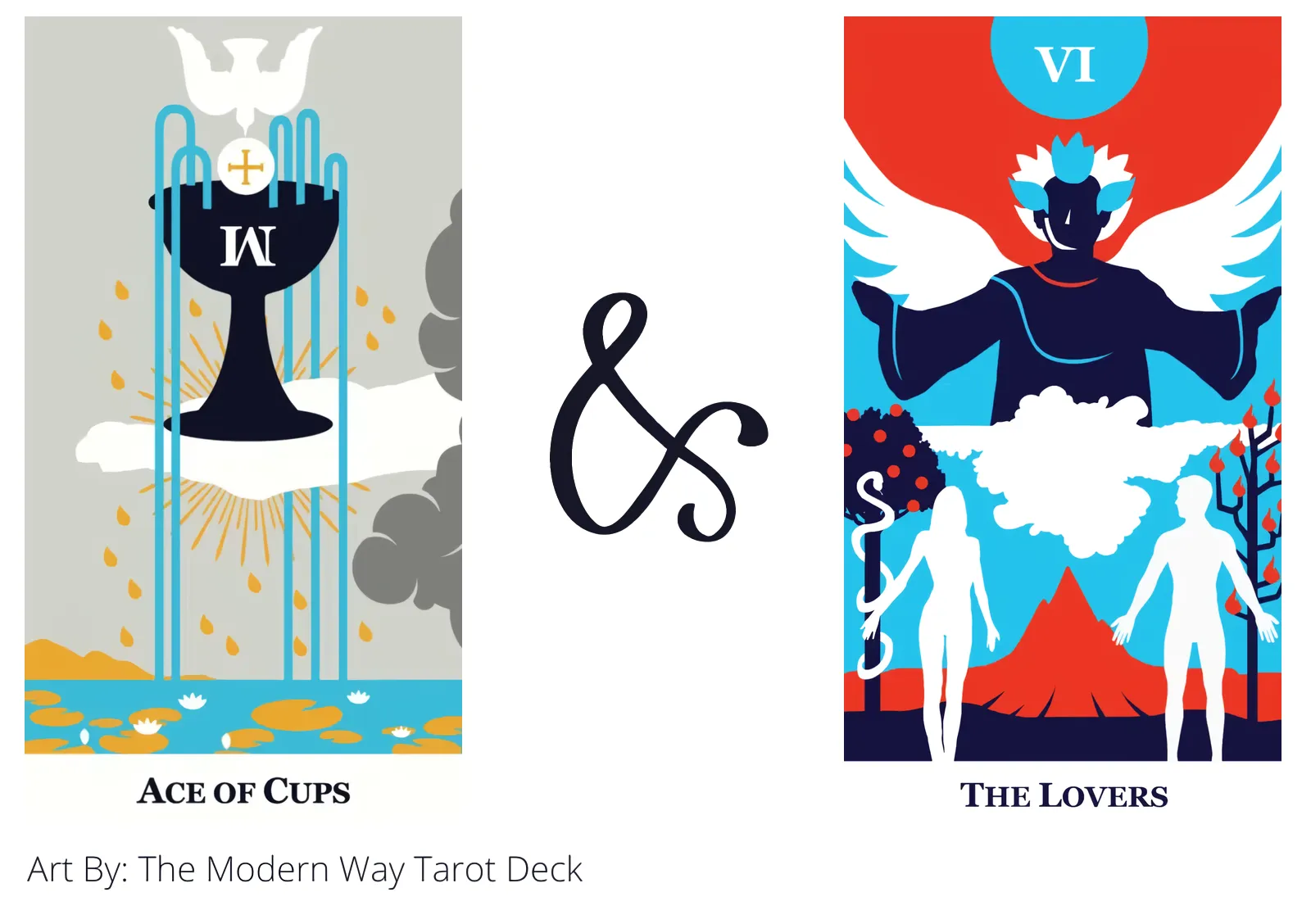 ace of cups and the lovers tarot cards together