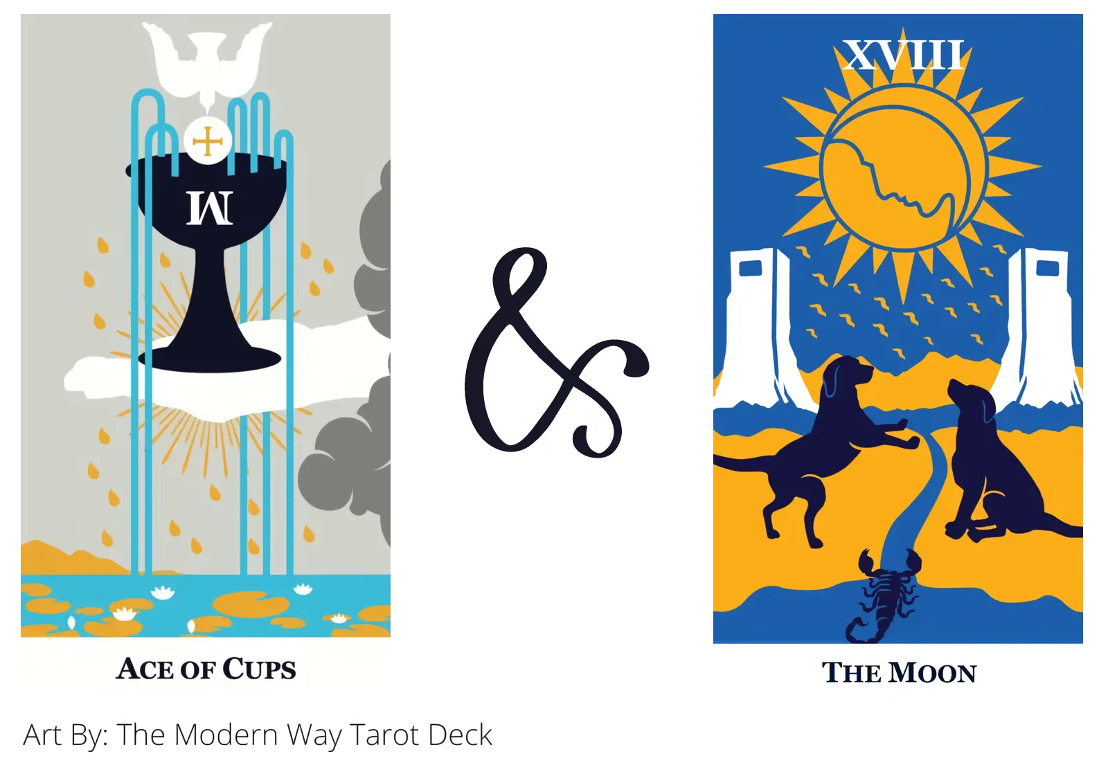 ace of cups and the moon tarot cards together