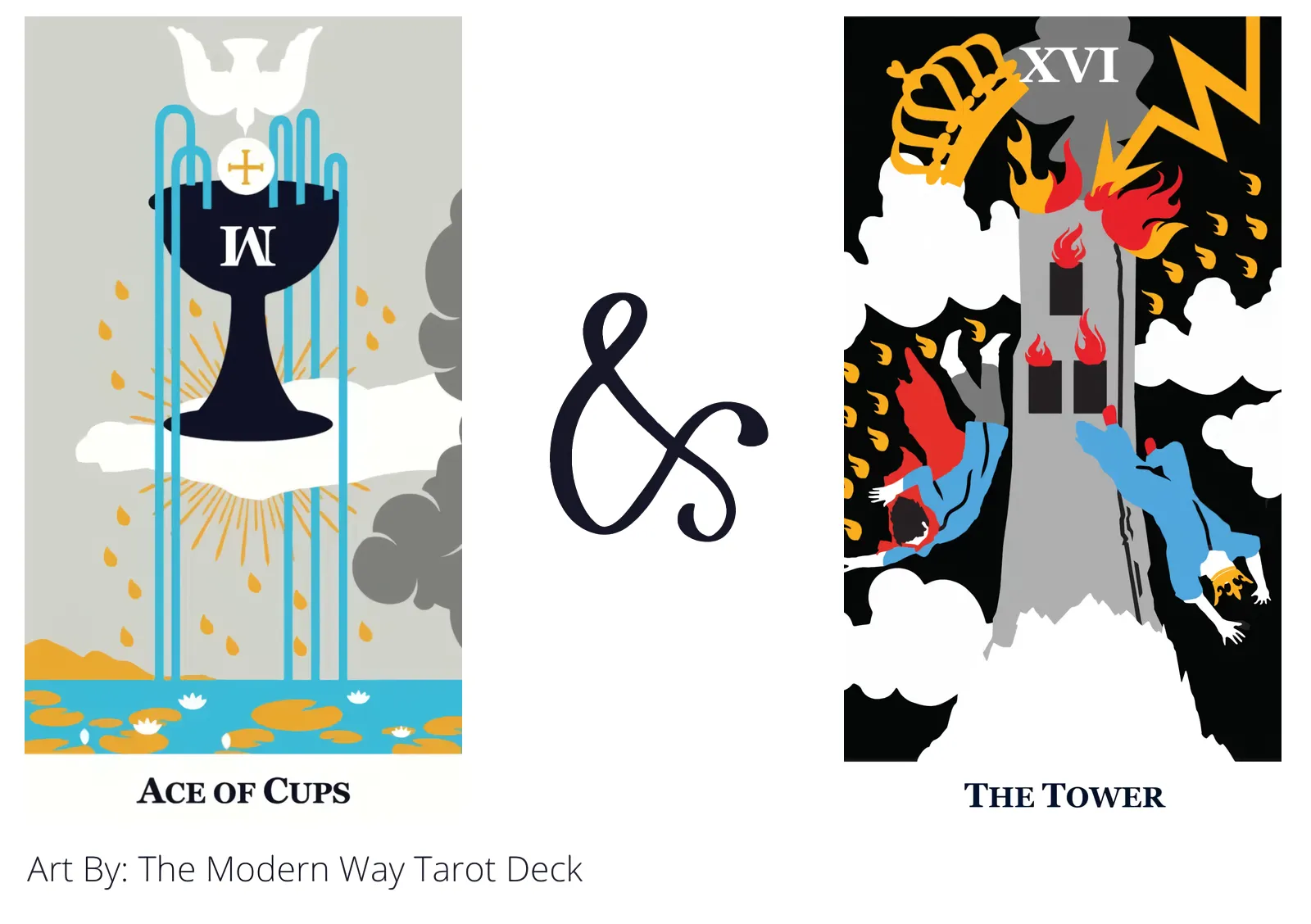 ace of cups and the tower tarot cards together