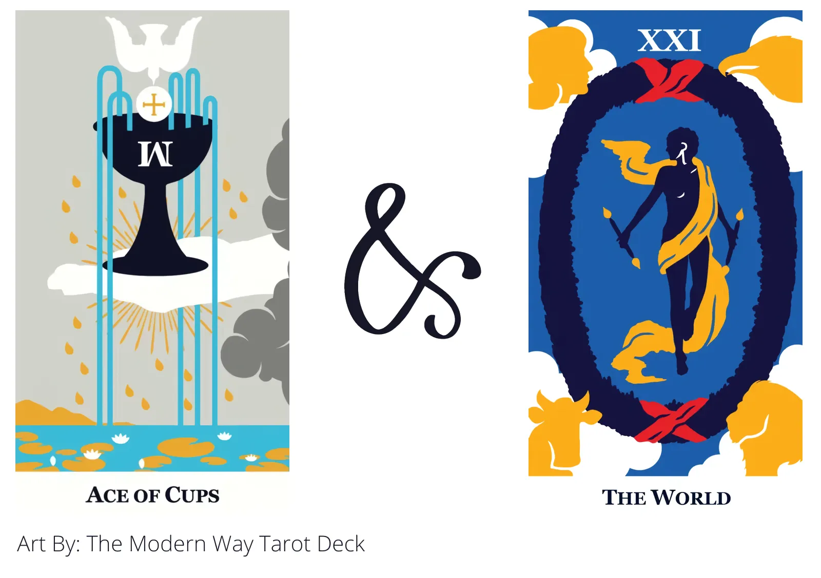 ace of cups and the world tarot cards together