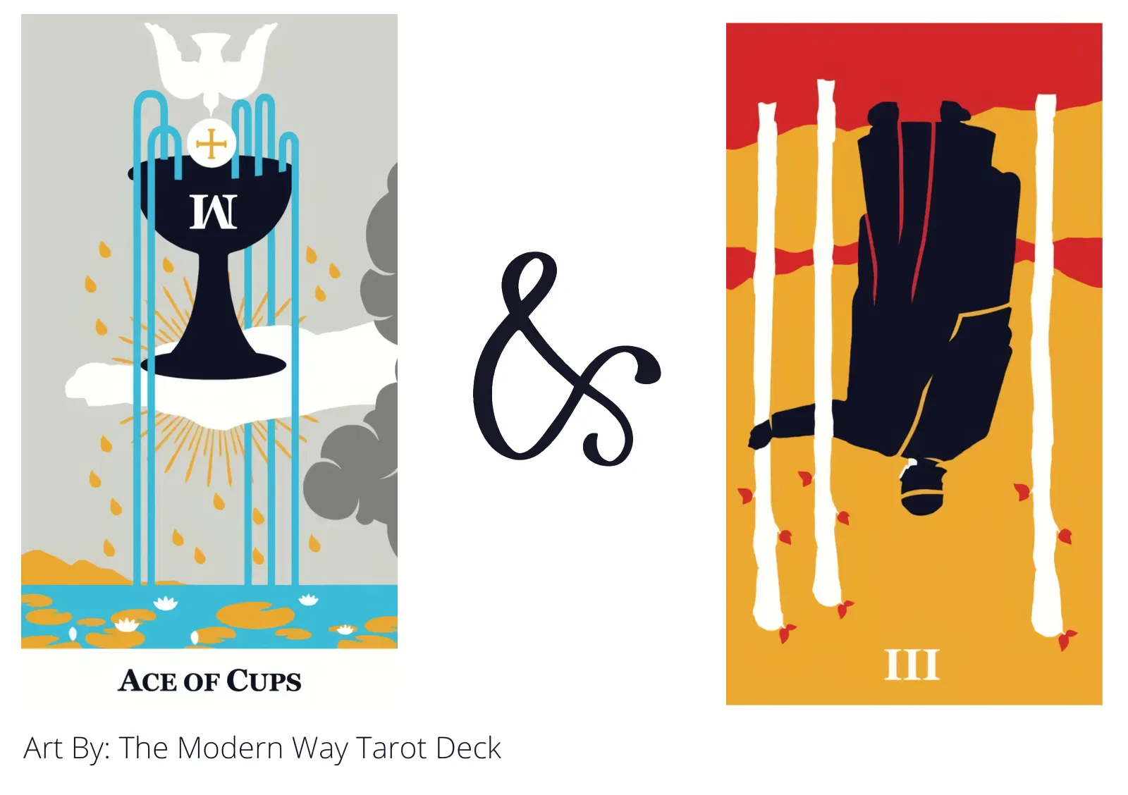 ace of cups and three of wands reversed tarot cards together