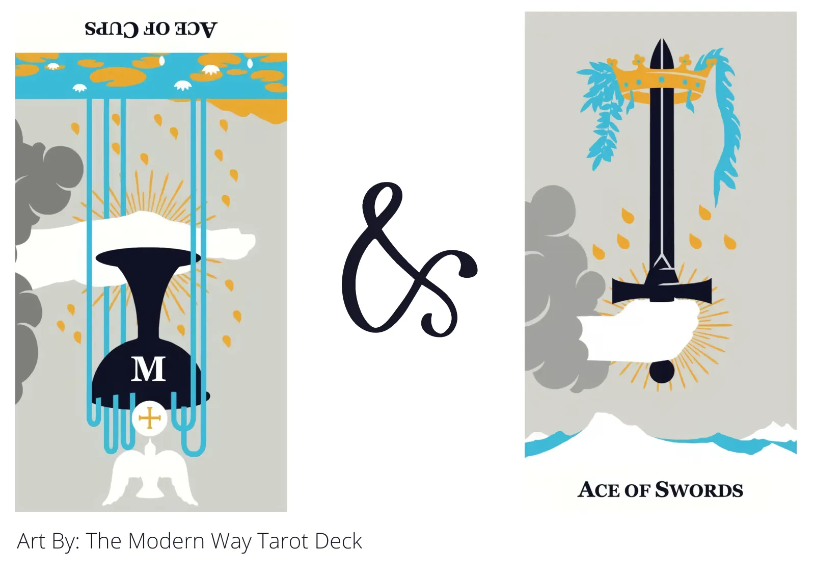 ace of cups reversed and ace of swords tarot cards together
