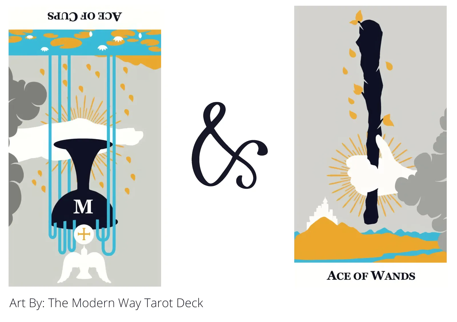 ace of cups reversed and ace of wands tarot cards together