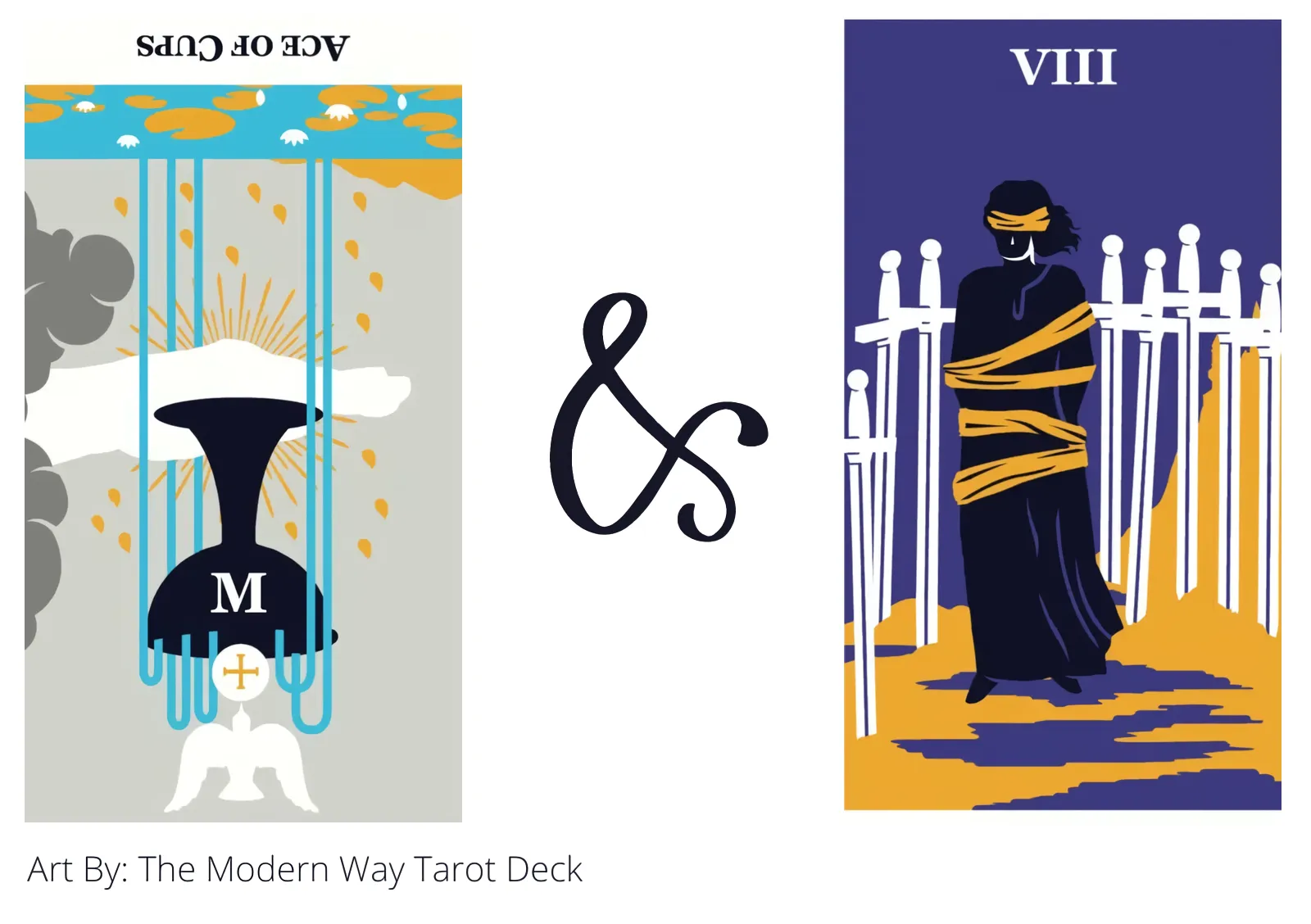 ace of cups reversed and eight of swords tarot cards together