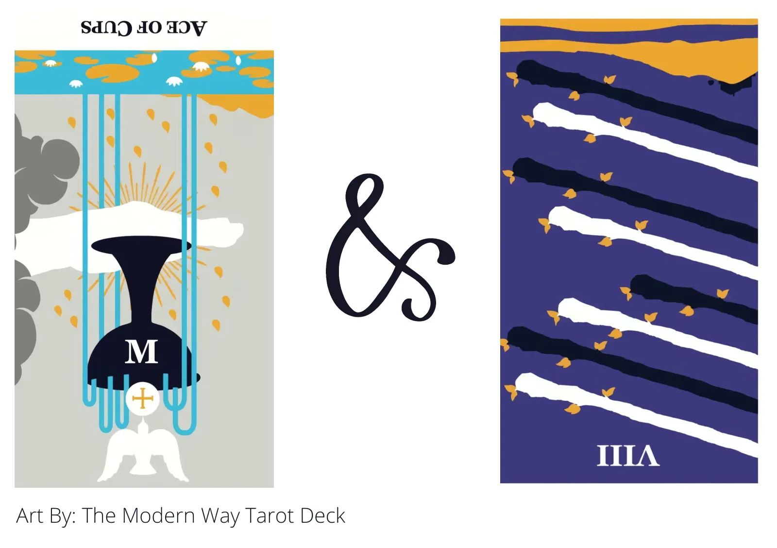 ace of cups reversed and eight of wands reversed tarot cards together